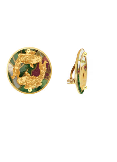 Koi And Fuji-san Clips Green Earrings - Lebole Maison