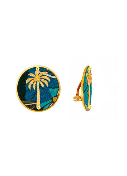 Orecchini Palma Clips Tondo Azzurro - Lebole Maison