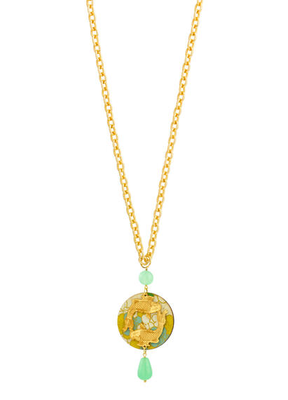 Green Jade Round Carpe Necklace - Lebole Maison