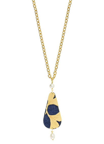 Collana Ginkgo Ventaglio Jeans Perla - Lebole Maison