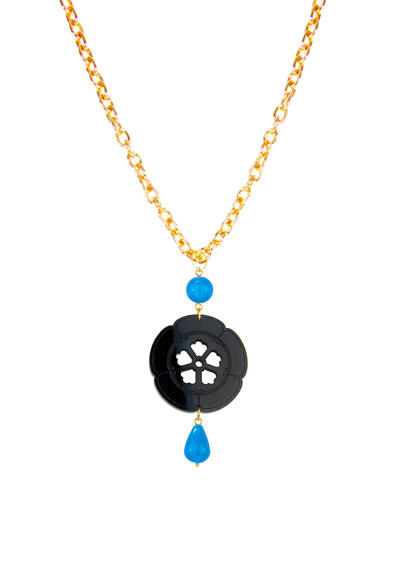 Collana Kamon Fiore Plexi Nero Azzurro - Lebole Maison