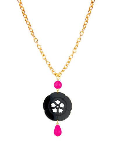 Collana Kamon Fiore Plexi Nero Fucsia - Lebole Maison