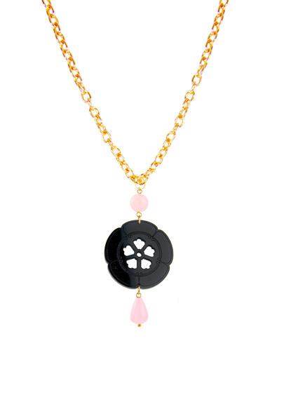 Collana Kamon Fiore Plexi Nero Rosa - Lebole Maison
