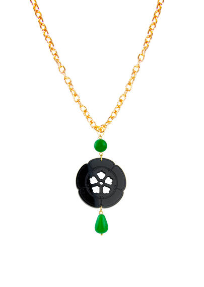 Collana Kamon Fiore Plexi Nero Verde - Lebole Maison