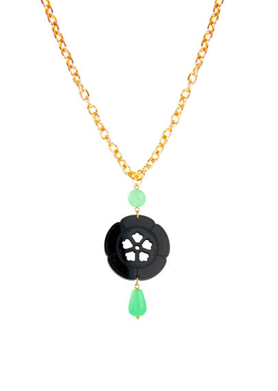 Collana Kamon Fiore Plexi Nero Verde Giada - Lebole Maison