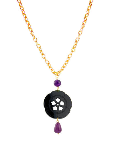 Collana Kamon Fiore Plexi Nero Viola - Lebole Maison