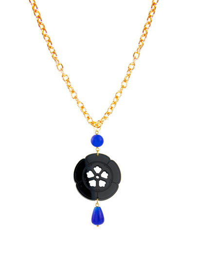 Collana Kamon Fiore Plexi Nero Blu - Lebole Maison