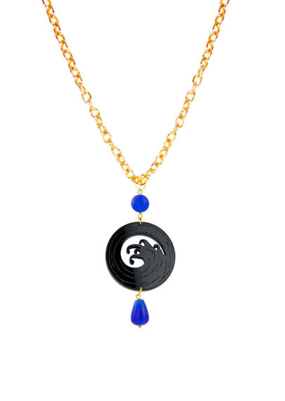 Collana Kamon Onda Plexi Nero Blu - Lebole Maison