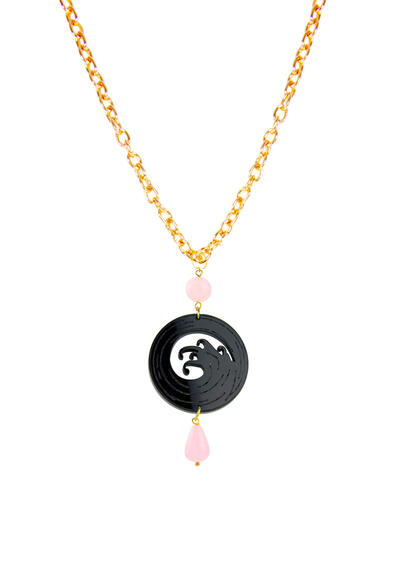 Collana Kamon Onda Plexi Nero Rosa - Lebole Maison
