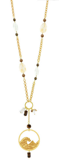 Long Wave Necklace With Brown And Beige Stones - Lebole Maison