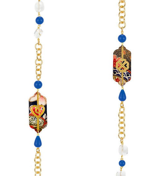 Collana Lunga Cuore E Quadrifoglio Blu E Cristalli - Lebole Maison