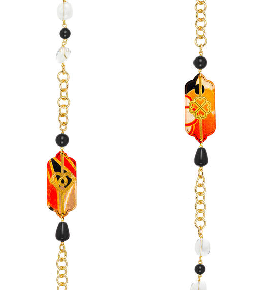Collana Lunga Cuore E Quadrifoglio Nero E Cristalli - Lebole Maison