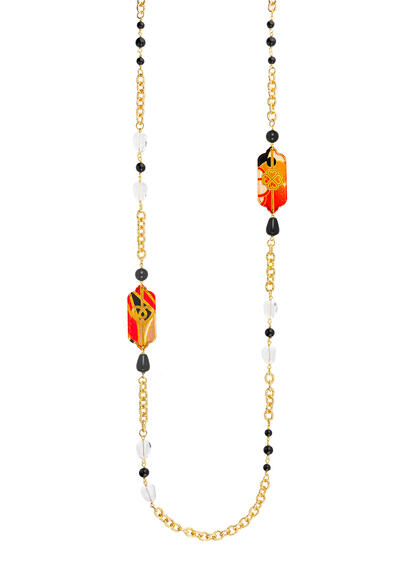 Collana Lunga Cuore E Quadrifoglio Nero E Cristalli - Lebole Maison