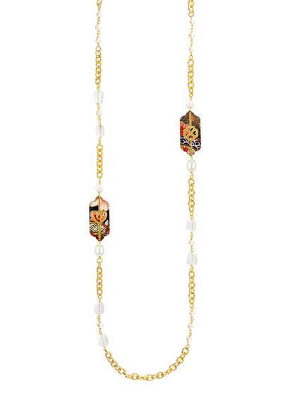 Collana Lunga Cuore E Quadrifoglio Perla E Cristalli - Lebole Maison