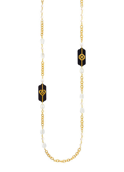 Collana Lunga Pois Cuore E Quadrifoglio Plexi Nero Perla - Lebole Maison