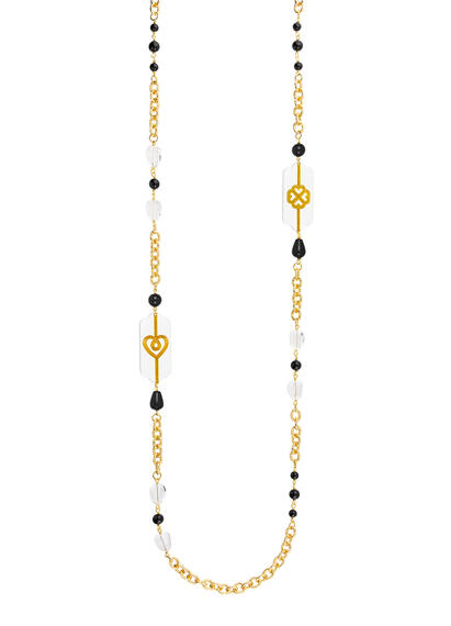 Collana Lunga Pois Cuore E Quadrifoglio Plexi Trasparente Nero - Lebole Maison