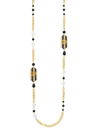 Collana Lunga Righe Nere Pietre Nere E Cristalli - Lebole Maison