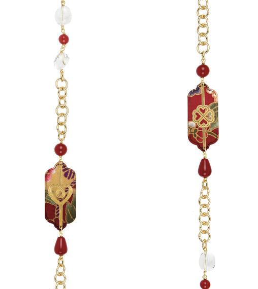 Collana Lunga Cuore E Quadrifoglio Rubino E Cristalli - Lebole Maison