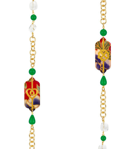 Collana Lunga Cuore E Quadrifoglio Verde E Cristalli - Lebole Maison