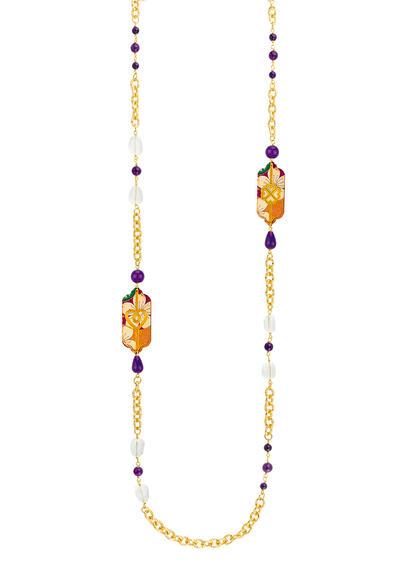 Collana Lunga Cuore E Quadrifoglio Viola E Cristalli - Lebole Maison