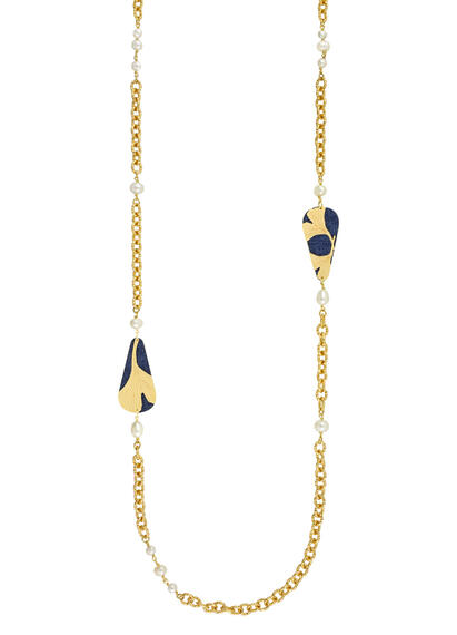 Collana Lebolina Ginkgo Ventaglio Jeans Perla - Lebole Maison