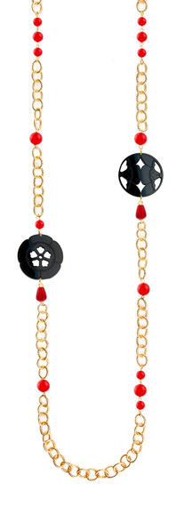 Collana Lebolina Kamon Fiore Plexi Nero Rubino - Lebole Maison