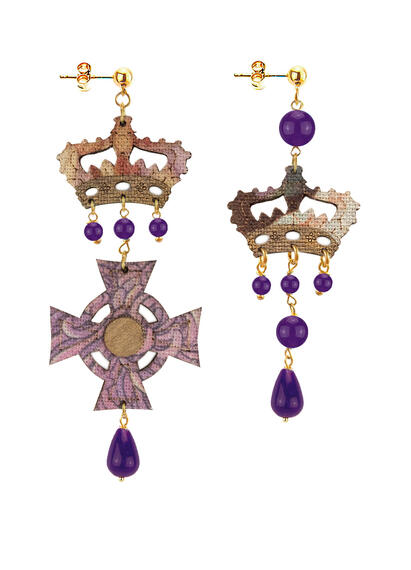 Orecchini Croce Piccola Seta Viola - Lebole Maison