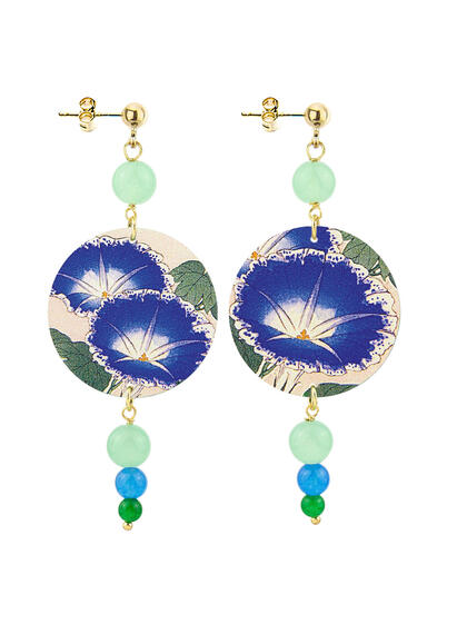Blue Green Jade Flower Earrings Light Blue Green - Lebole Maison