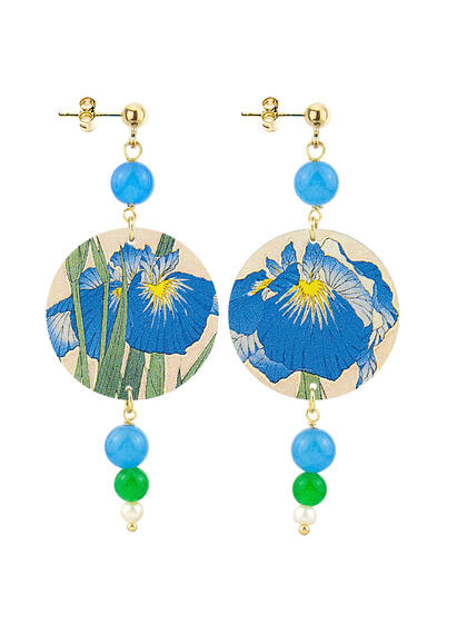 Blue Green Pearl Flower Earrings - Lebole Maison