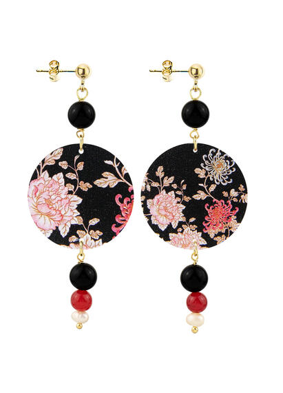 Black Ruby Pearl Pink Flower Earrings - Lebole Maison