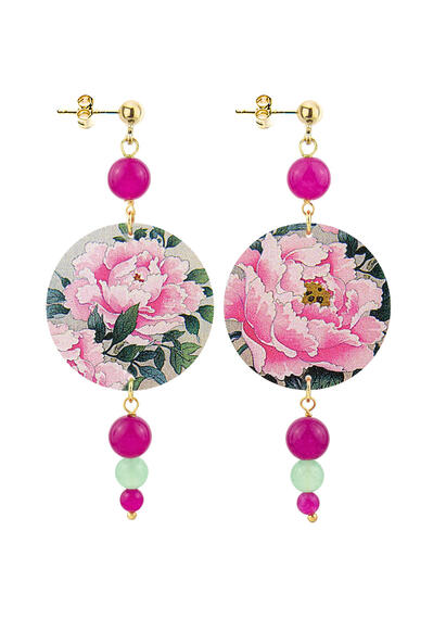 Pink Fuchsia Jade Green Flower Earrings - Lebole Maison
