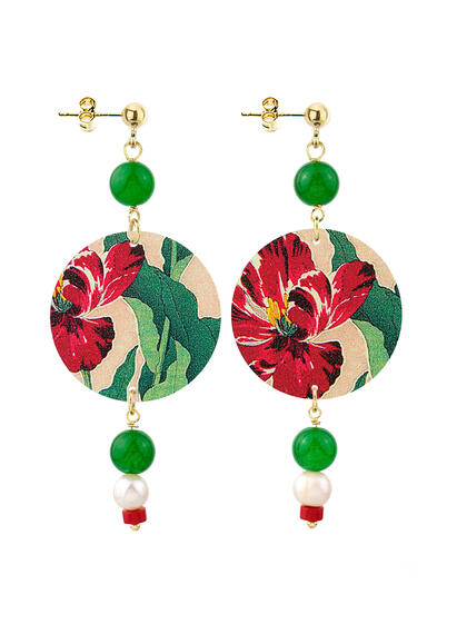 Red Green Pearl Flower Earrings - Lebole Maison