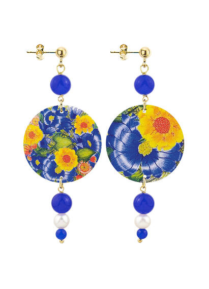 Yellow Blue Pearl Flower Earrings - Lebole Maison