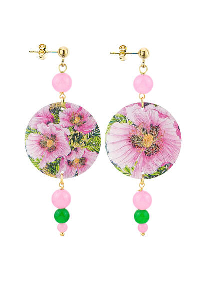 Pink And Green Fluorescent Flower Earrings - Lebole Maison