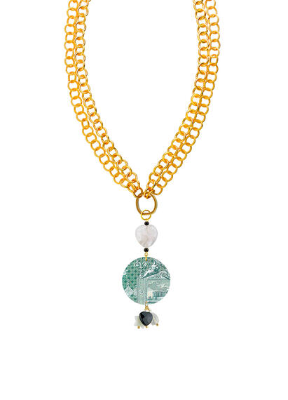 Collana Toile De Jouy Con Anello Apribile Nero - Lebole Maison