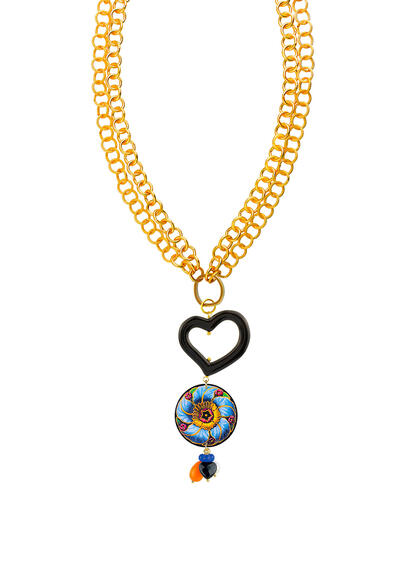 Collana Rosone Azzurro Con Anello Apribile Perla - Lebole Maison