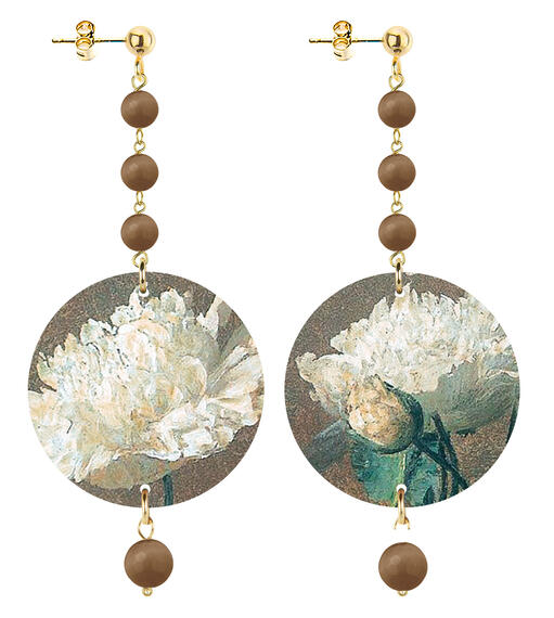 Orecchini Fiore Bianco Piccolo Lungo Marrone - Lebole Maison