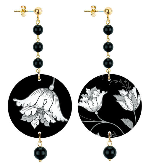 Orecchini Fiore Bianco Piccolo Lungo Nero - Lebole Maison