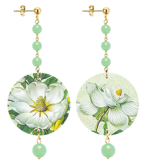 Orecchini Fiore Bianco Piccolo Lungo Verde Giada - Lebole Maison