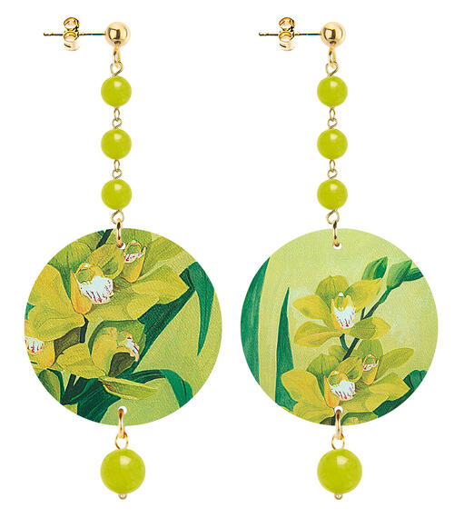 Orecchini Orchidea Piccolo Lungo Verde Acido - Lebole Maison