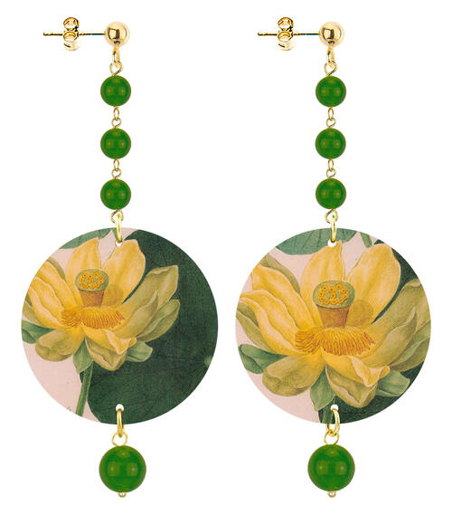 Orecchini Fiore Giallo Piccolo Lungo Verde Oliva - Lebole Maison