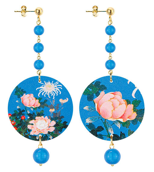 Orecchini Fiori Rosa Piccolo Lungo Azzurro - Lebole Maison