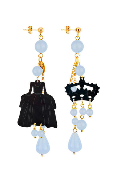 Lady's Short Tuft Earrings With Black And Light Blue Plexiglass - Lebole Maison