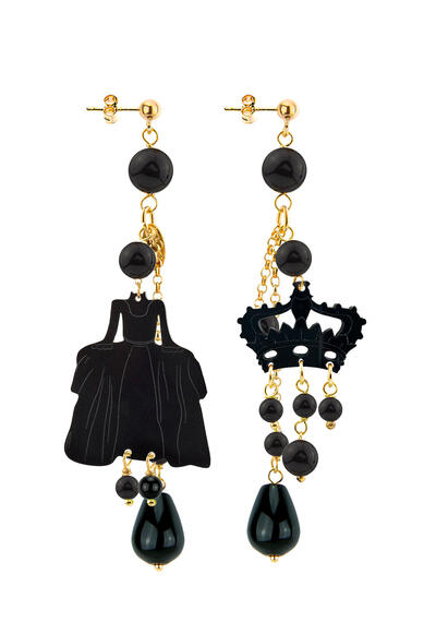 Lady's Short Tuft Earrings In Black Plexiglass - Lebole Maison