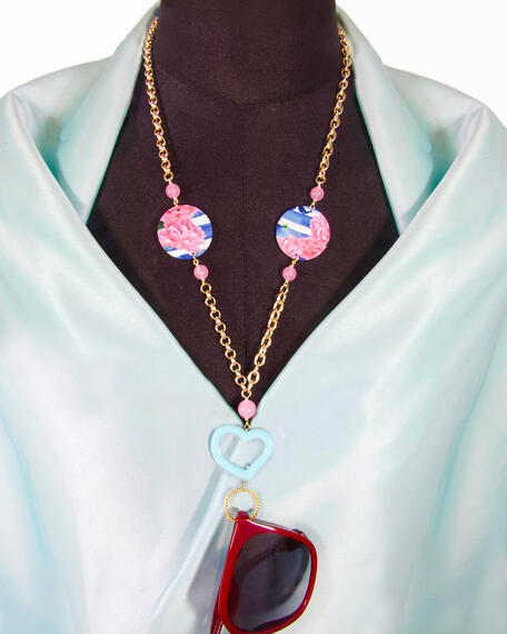 Catena Per Occhiali Fiori Righe Azzurre Piccolo Rosa Fluo - Lebole Maison
