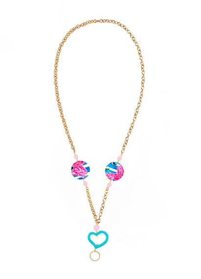 Catena Per Occhiali Fiori Righe Azzurre Piccolo Rosa Fluo - Lebole Maison