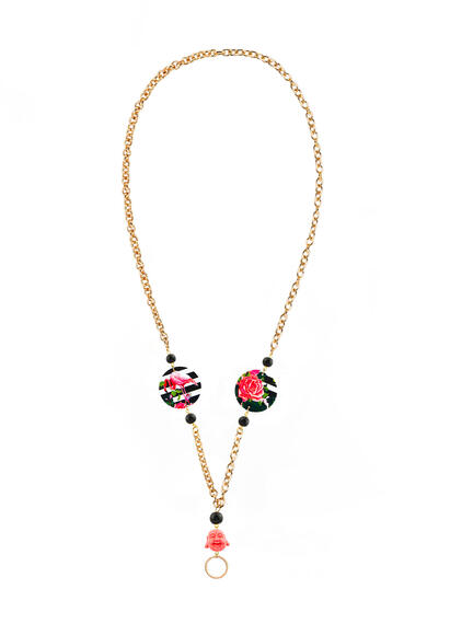 Catena Per Occhiali Fiori Righe Nere Piccolo Nero - Lebole Maison