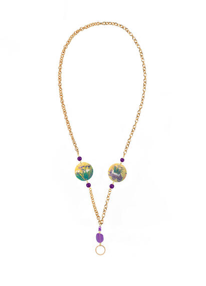 Catena Per Occhiali Fiori Viola Fondo Oro Piccolo Viola - Lebole Maison