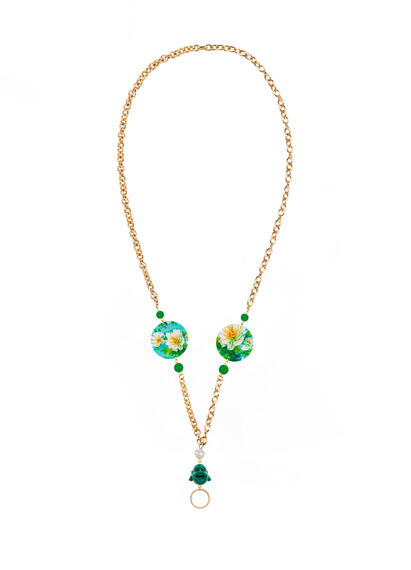 Catena Per Occhiali Fiore Bianco Piccolo Verde - Lebole Maison