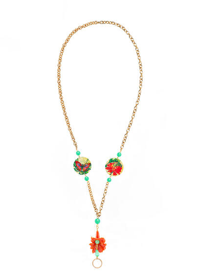 Catena Per Occhiali Farfalla E Fiore Piccolo Rubino - Lebole Maison